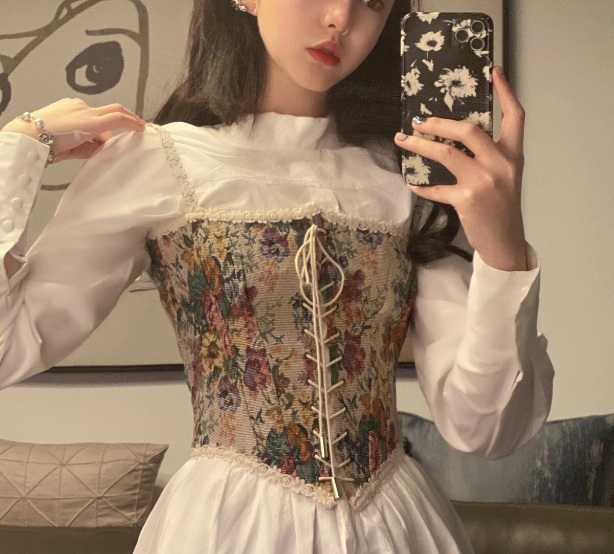 Vintage white floral 2 piece corset and dress cottagecore Etsy