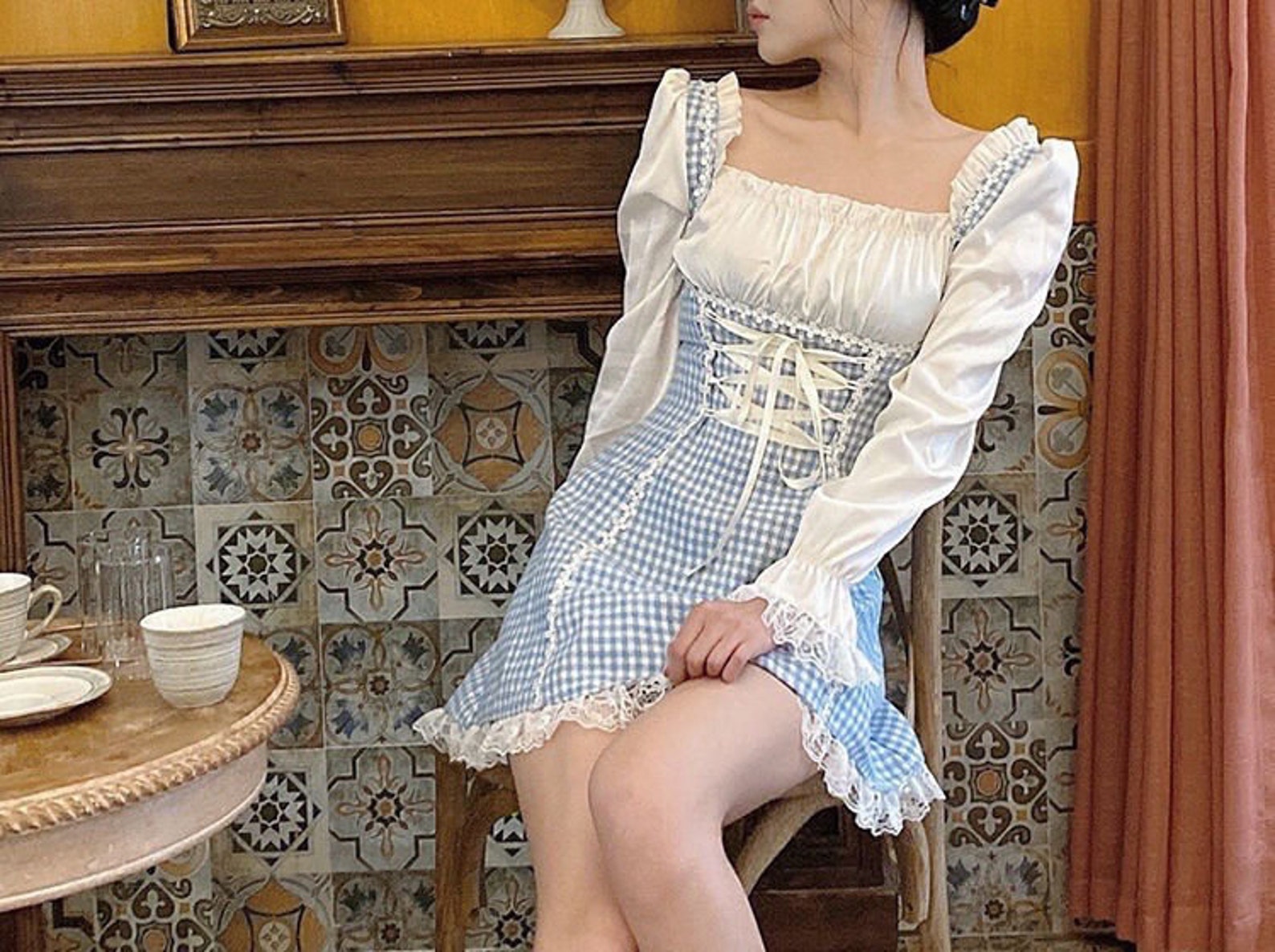 Cute corset style blue plaid lolita fairy summer dress vintage Etsy