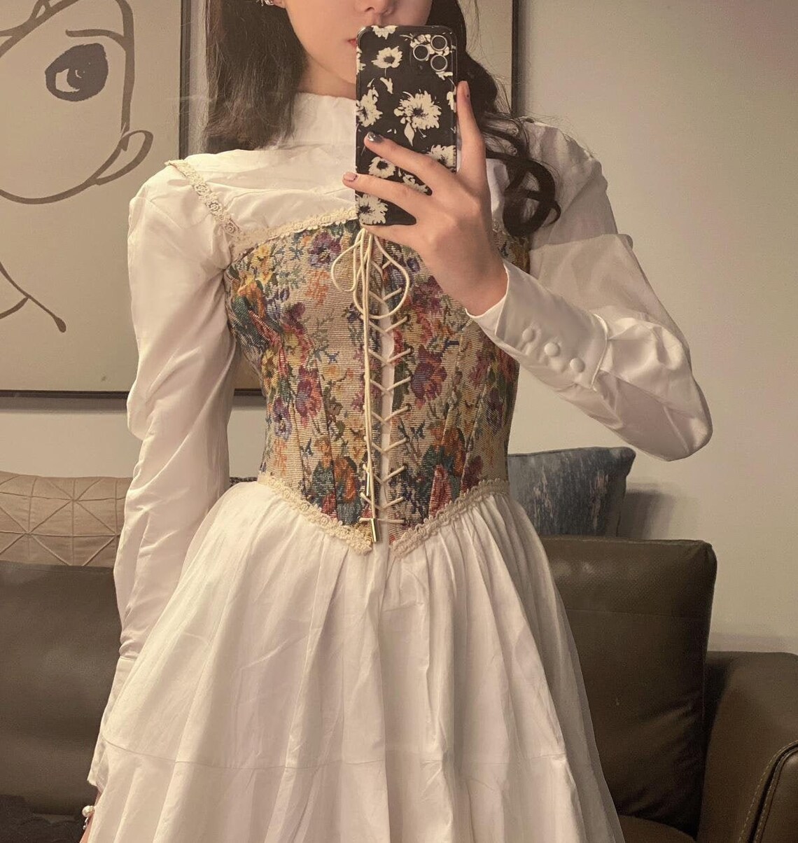 Vintage white floral 2 piece corset and dress cottagecore Etsy