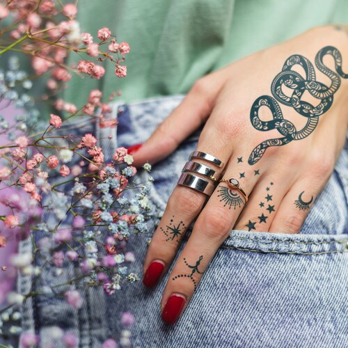 Buy Semi Permanent Tattoo Pack Floral Snake and Finger Tattoos Online in  India  Etsy