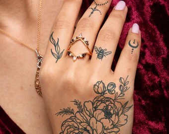 Semi-Permanent Tattoo | Floral Hand and Finger Tattoo Pack | Lasts up to 2 weeks | Holiday Gift Idea  | Temporary Tattoo