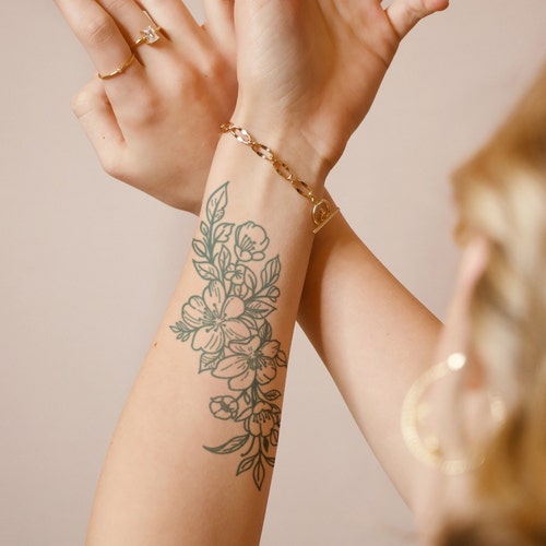 Floral Arm Semi Permanent Tattoo Lasts Up To 2 Weeks Etsy