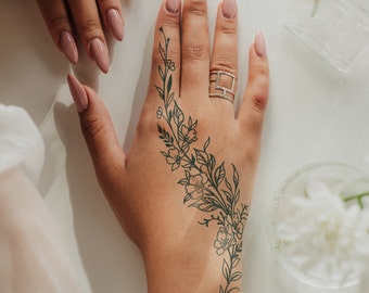 Semi-Permanent Tattoo | Floral Vine x 2 | Lasts up to 2 weeks | Hand Tattoo | Holiday Gift Idea | Temporary Tattoo | Instant Jagua Stickers