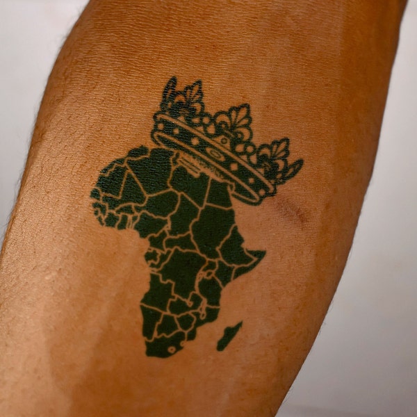 Semi-Permanent Tattoo | Africa Map with Crown | Waterproof | 2 weeks | Temporary Tattoo | Holiday Gift Idea | Jagua henna | tatouage temp
