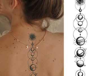 Semi-Permanent Tattoo | Large Solar System Back Spine | 2 weeks | Gift Idea | Temporary Tattoo | Holiday Gift Idea | Jagua henna