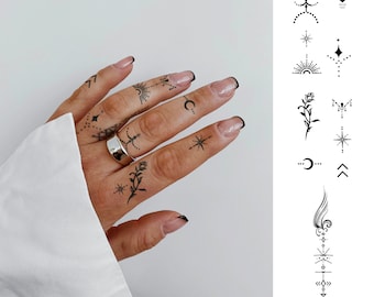 Semi-Permanent Tattoo | Tiny Finger Tattoos x 8 Set | Lasts up to 2 weeks | Hailey Bieber style | Gift Idea | Jagua henna | Temporary Tattoo