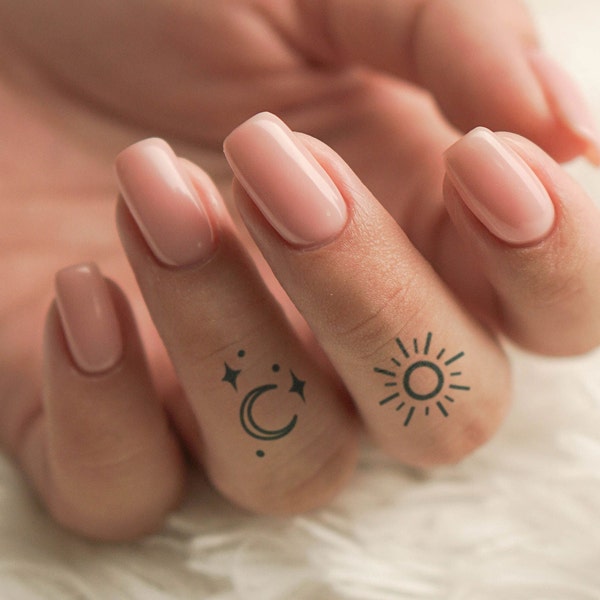 Semi-Permanent Tattoo | Tiny Sun and Moon | Finger Tattoo | Lasts up to 2 weeks | Holiday Gift Idea | Temporary Tattoo