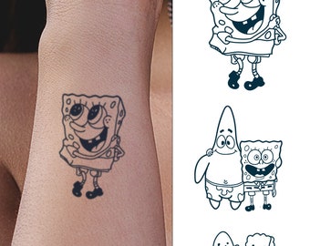 Semi-Permanent Tattoo | Sponge | Bob Tattoo Pack | Lasts up to 2 weeks | Fun Silly Cartoon Gift Idea | Temporary | Jagua Henna | Teenage Kid