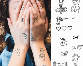 Semi-Permanent Tattoo | 10 x Mixed Silly Playful Ignorant Tattoo Pack | Lasts up to 2 weeks | Temporary Tattoo | Jagua | Fine line | Finger