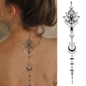 Large Semi-Permanent Tattoo | Back Tattoo | Lotus Mandala Tattoo | 2 Week Tattoo | Jagua Henna | Sexy Gift Idea | Spine Tattoo