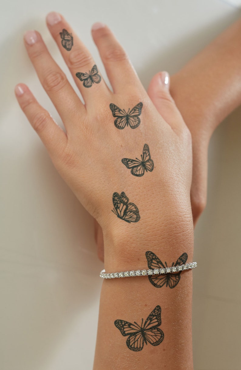 Semi-Permanent Tattoo Pack of Flying Butterflies x 14 Lasts up to 2 weeks Holiday Gift Idea Temporary Tattoo Henna Jagua image 1