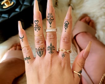 Semi-Permanent Tattoos | 14 x tiny finger and knuckle Bundle | Lasts up to 2 weeks | Realistic | Temporary Tattoo | Holiday Gift Idea |henna