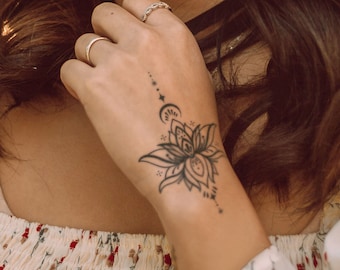 Semi-Permanent Tattoo | Lotus | Hält bis zu 2 Wochen | Urlaub Geschenkidee | Temporäres Tattoo | Realistisches Tattoo | Jagua Henna |