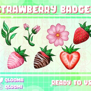 Strawberry Sub Badges / Bit Badges | Streamer | Twitch | Cute