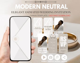 Elegant Digital Wedding Invitation | Modern Neutral Animated Wedding Evite | Canva Template Instant Download