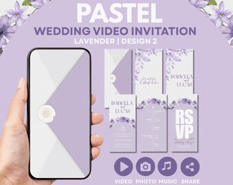 Modello di invito di nozze animato color lavanda: invito video modificabile (Canva)