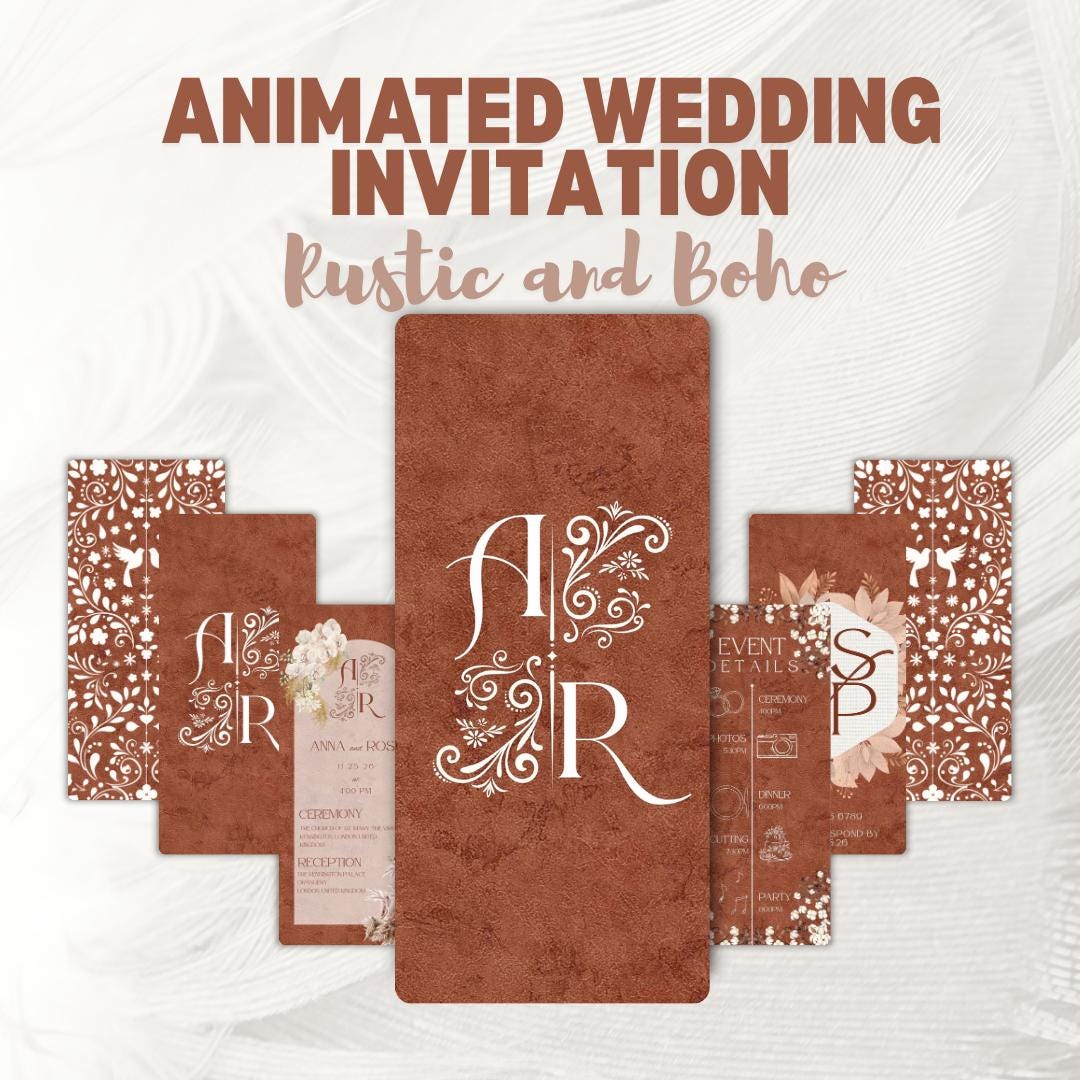 Animated Einvite Boho Wedding Animated Invitation Video, Bohemian Digital Einvite ...