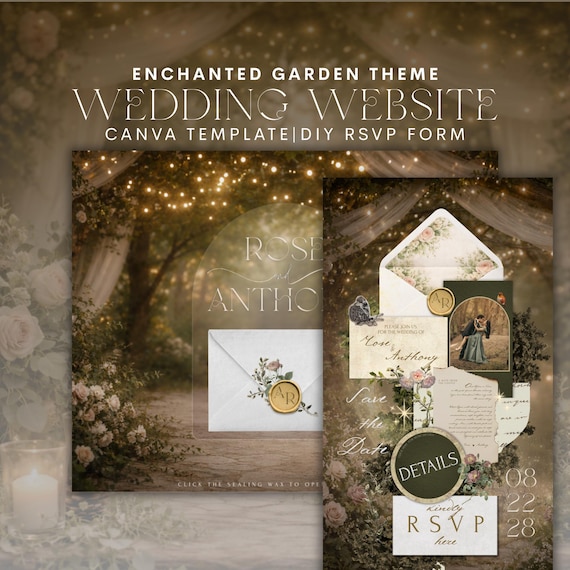 Enchanted Garden Wedding Website Canva Template | Whimsical Floral Digital Invitation (RSVP)