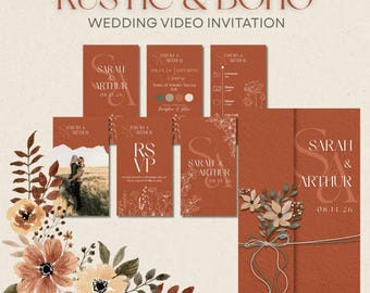 Animated Wedding Invitation Template: Rustic and Boho Video Invite (Canva Editable)