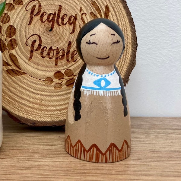 Sacagawea peg doll, inspirational women, little people big dreams, historical figures, educational resources, feminist gift, Native American