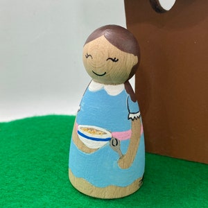 Little Miss Muffet peg dolls, nursery rhyme props, literacy resource, gift for toddler, childminder resource, story sack,