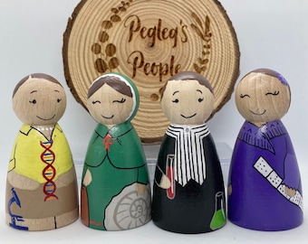 Women scientists, Inspirational peg dolls, Marie Curie, Rosalind Franklin, Mary Anning, Ada Lovelace, educational peg dolls, feminist gift,