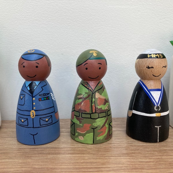 Armed Forces Peg Doll,  Army, Navy, RAF - UKCA tested, People who help us, Occupation dolls, gift for toddlers, gift for armed forces