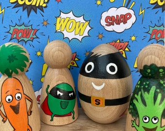 Supertato peg dolls, story sack props, early years book, book characters, gift for toddler, educational aids, children’s book, superheroes