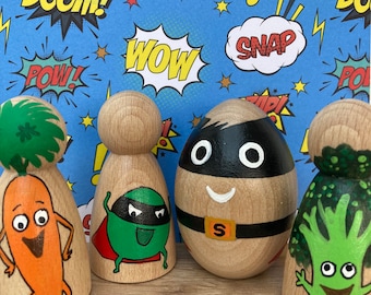 Supertato peg dolls, story sack props, early years book, book characters, gift for toddler, educational aids, children’s book, superheroes