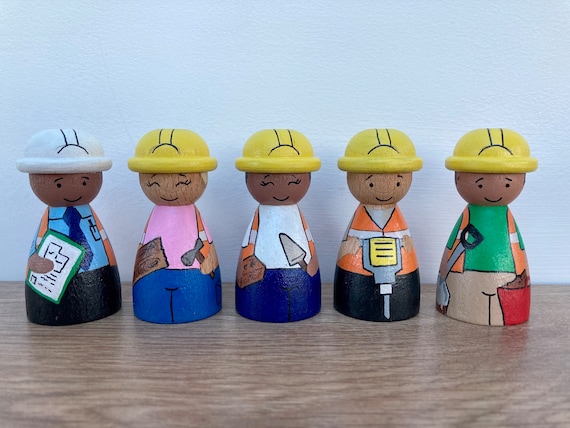 Builder Peg Dolls Construction Workers Small World Play Occupation Peg Dolls People Who Help Us Wooden Toys EYFS Resources Etsy