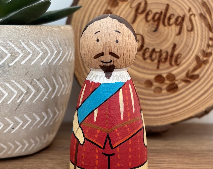 King Charles I peg doll, gift for historian, British royalty, small world, British history, English civil war, cavaliers, monarchy