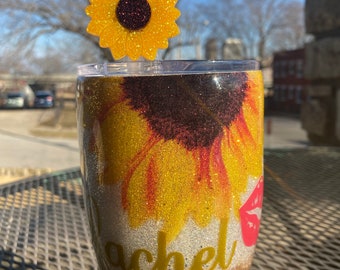 Personalized Sunflower Tumbler with Sunflower Straw Topper