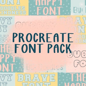 Procreate Font Pack by Doodles of Kindness, Procreate fonts, Canva Fonts
