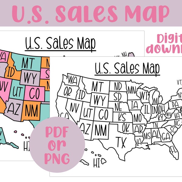 United States Sales Map | US Sales Map Tracker | Sales Tracker | Etsy Sales Map | Printable Sales Map | Digital Sales Tracker