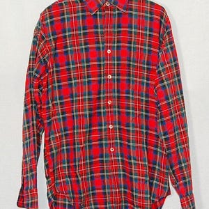 Vintage LL Bean Rangeley Flannel Shirt | Mens Medium Long Red Blue Plaid | Made USA