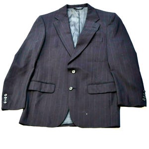 Vintage 1990s Burberry Wool Blazer – Blue Striped – Men’s USA Made Jacket – Two Button