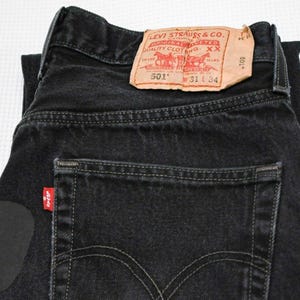 Vintage 1990s Levi’s 501 Black Jeans – Patched Denim – 31W 34L – Made in Mexico – Grunge Style