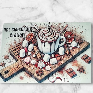 glass board, hot chocolate station board, A4 glass, kitchen decor, Christmas drinks station