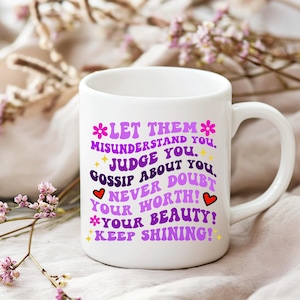 Taza de cerámica de 11 oz, Let Them, taza personalizable con citas, diseño moderno, regalo motivacional para amantes del café, única y personalizada
