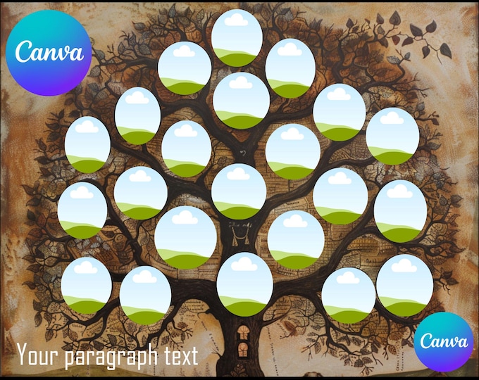 Blank Family Tree Chart ~ Ancestry Template ~ Customizable in Canva ~ 6 ...