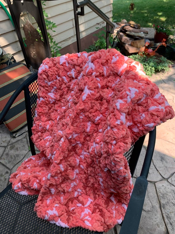 Crochet Afghan Throw Blanket Variegated Salmon Coral Peach White Shell Pattern 36x38in Mothers Day Gift Etsy