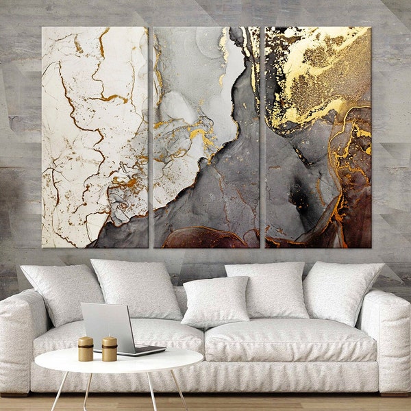 Grey Gold canvas art Abstract print Marble wall decor Contemporary Modern art Abstract painting Living room decor Marble Extra large art