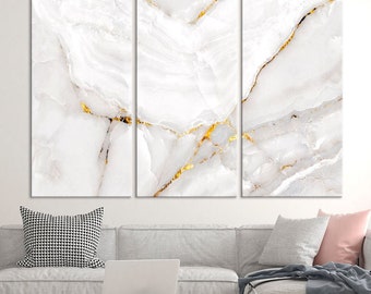 White and Gold Marble Canvas Print, Abstract Wall Art