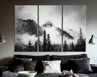 Misty mountain canvas wall art Banff National Park print Alberta Canada Forest Landscape Living room decor Nature print Extra large wall art