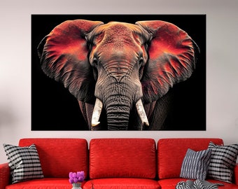 Elephant canvas wall art Elephant print African Elephant animal Man Cave decor Elephant painting Modern wall art Red elephant Large wall art