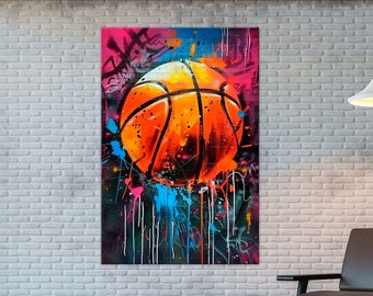 Impression d'art mural en toile de basket-ball graffiti Street Art impression sport décoration murale art mural chambre ado cadeaux basket-ball peinture grande art mural