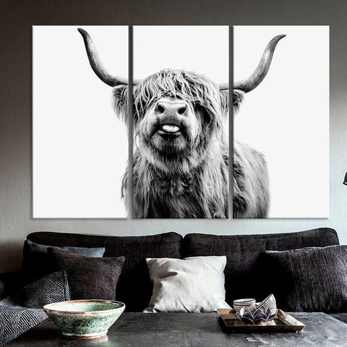 Highland Cow Canvas Wall Art Farmhouse Decor Cow With Tongue Etsy