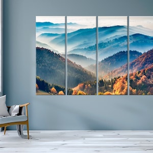 Mountain canvas wall art Misty Forest print Landscape Foggy Mountain wall decor Nature Extra Large Wall Art Smoky Mountain Office wall decor