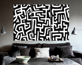 Toile d'art abstraite impression noir et blanc Art contemporain Décoration murale moderne Salon Peinture abstraite Art mural tendance Grande oeuvre d'art murale