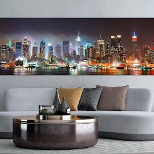 New York print Multi panel canvas Panoramic Framed Print Night city USA cityscape New York skyline Large canvas art Office wall decor